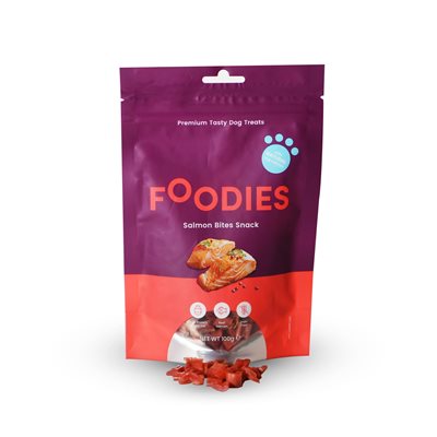 חטיף פודיס לכלב – נגיסי סלמון רכים 100 גרם (4 יח' ב-50 ש"ח/ 10 יח' ב-100 ש"ח)