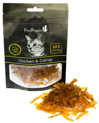 חטיף לחתול - פטס פרוג'קט שבבי עוף וקטניפ 50 גר'