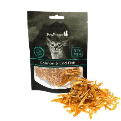 חטיף לחתול - פטס פרוג'קט שבבי סלמון ודג קוד 50 גר'