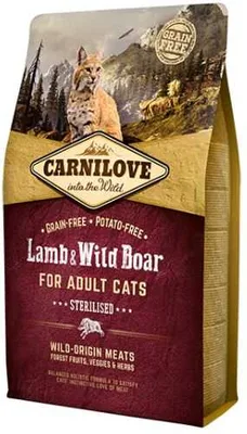 קארני לאב ללא דגנים חתול- חזיר בר וכבש 6 ק"ג
